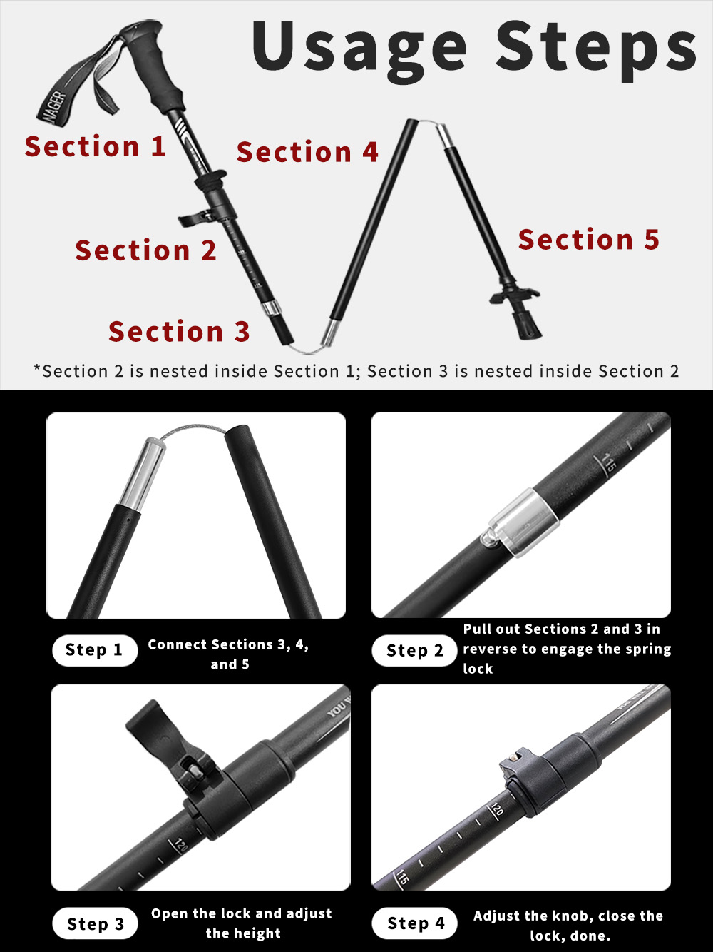Foldable Trekking Pole 7075 Al - Trekking Pole Carbon avaliação e preço